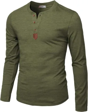H2H Men Casual Slim Fit Spandex Blended Henley T-Shirt Long Sleeve