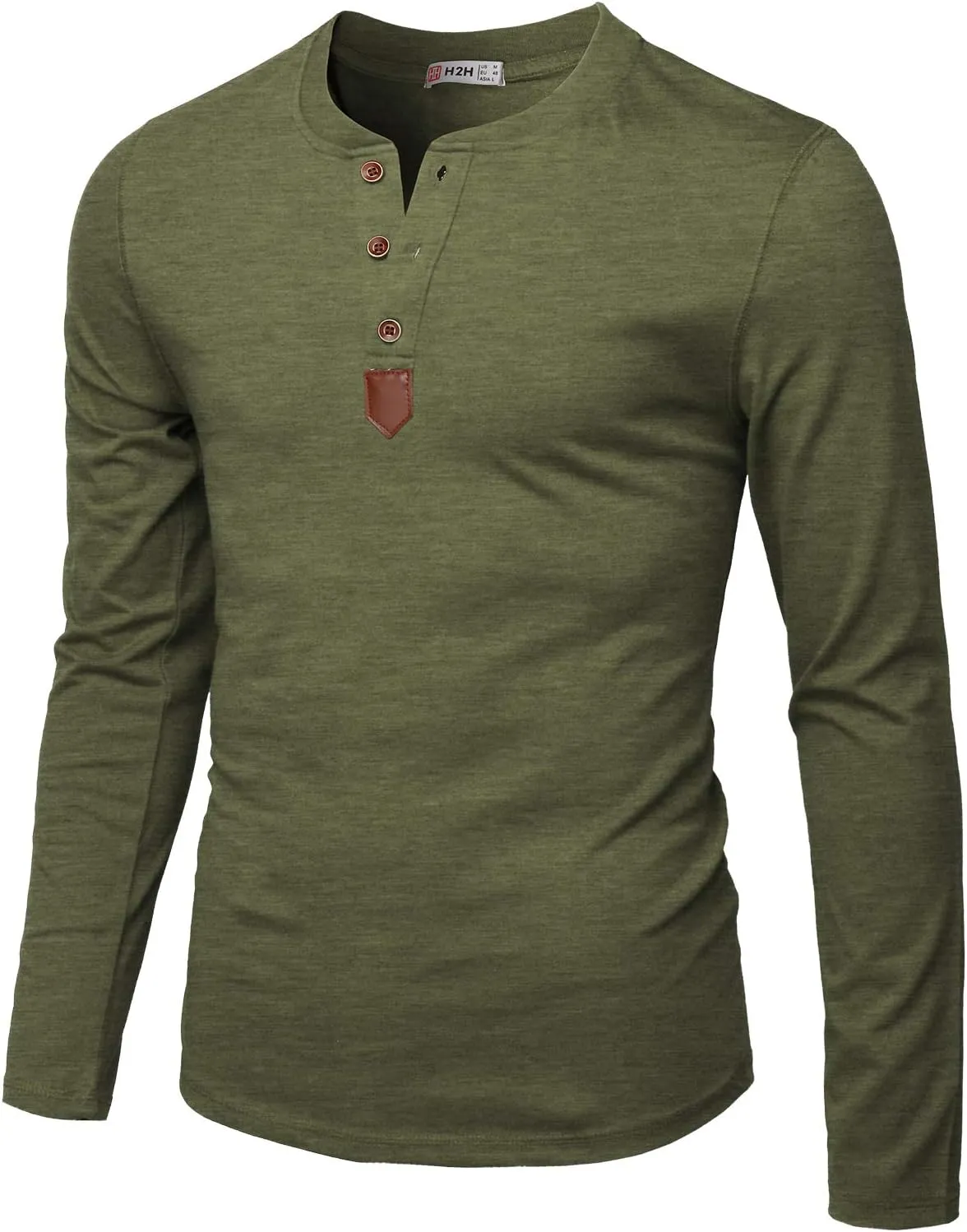H2H Men Casual Slim Fit Spandex Blended Henley T-Shirt Long Sleeve