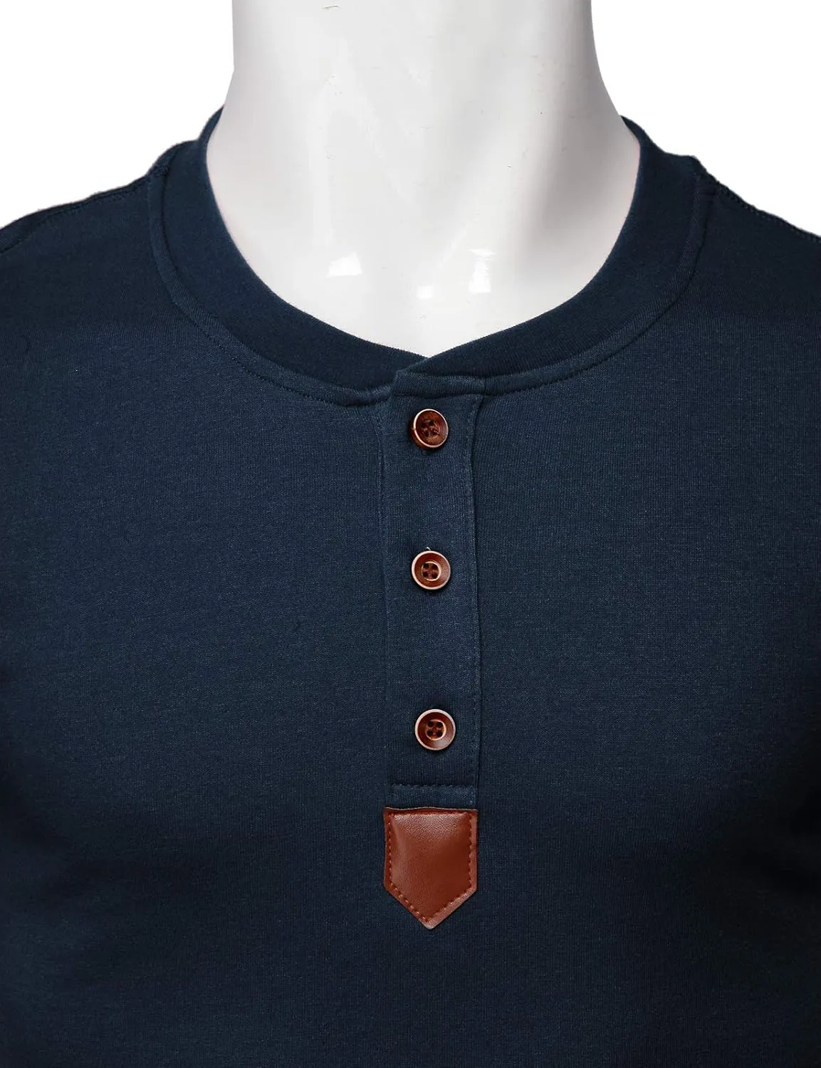 H2H Men Casual Slim Fit Spandex Blended Henley T-Shirt Long Sleeve