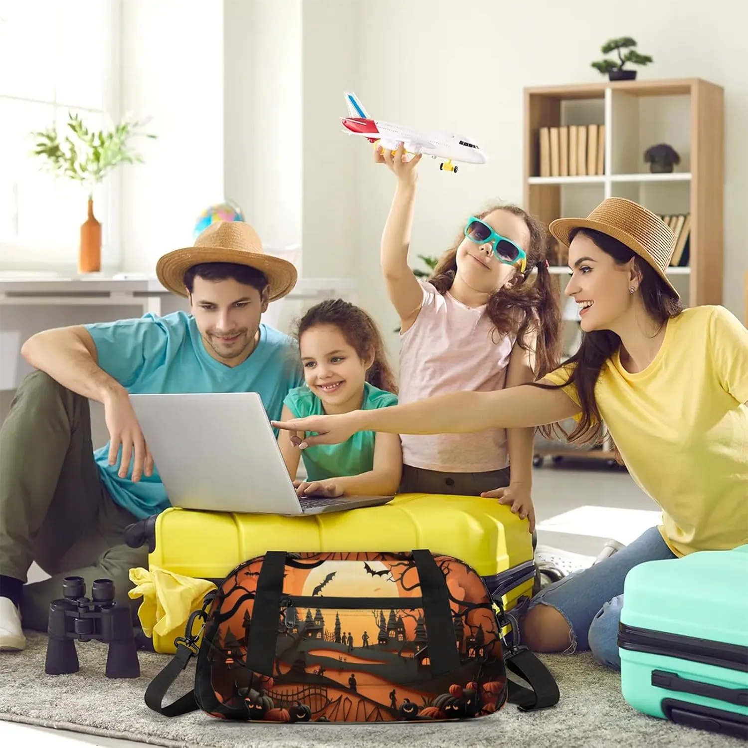 Halloween Town Kids Duffel Bag Lightweight Waterproof Sports Gym Bag with Front Zipper Pocket Foldable Weekender Overnight Bag for School Practice Gymnastic Ballet