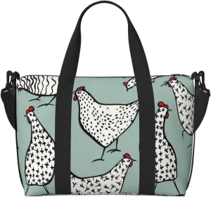 Hand Drawn Chickens Travel Bag for Women Men Weekender Bags Carry on Overnight Bag Tote Bag Yoga Gym Bag for Gym, Work, Weekend, Travel, Personal Items