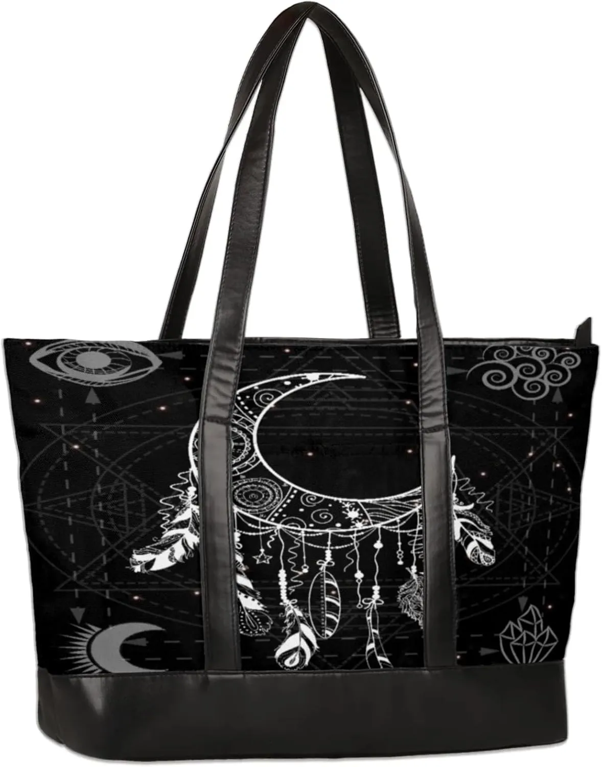 Hand Painted Crescent Moon Dreamcatcher Laptop Tote Bag for Women Lightweight Work Purse with Multiple Compartments Fits 13-15.6 Inch Laptop Tablet Shoulder Bag for Office Travel Daily Use