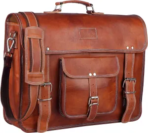 Handmade Leather Briefcase Laptop Messenger Bags for Men and Women Best Office Briefcase Satchel Bag Size -18"es, Brown Color | Ideal for gifts | Gift for him