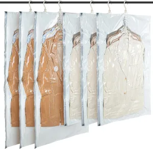 Hanging Vacuum Storage Bags with Electric Pump - 6 (3 Long, 3 Short) Space-Saving Weatherproof Compression Bags for Suits Overcoats, Jackets, Travel Wear, Winter Coats, Down Jackets & Outerwear