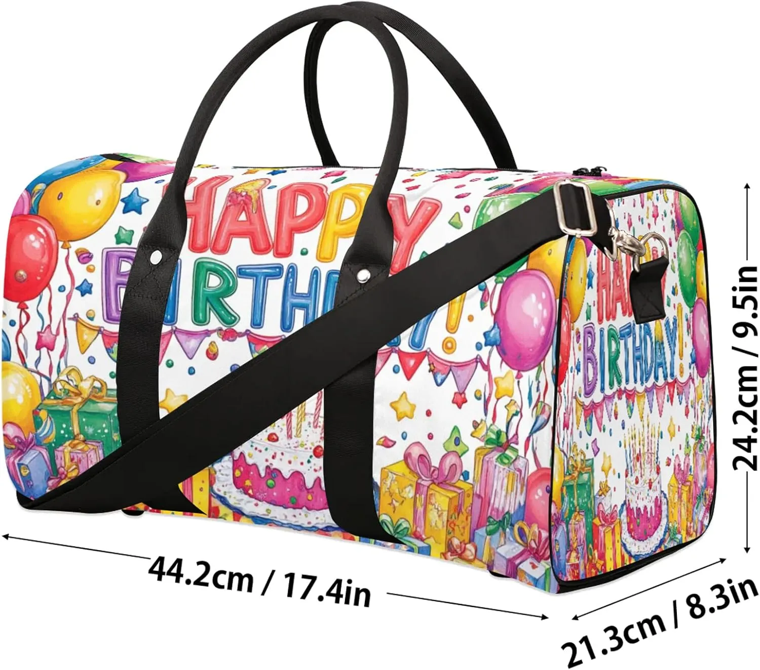 Happy Birthday Duffle Bag for Travel, Overnight Weekend Gym Carry On Luggage Bag, Colorful Balloons Travel Duffel Bag for Men Women