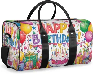 Happy Birthday Duffle Bag for Travel, Overnight Weekend Gym Carry On Luggage Bag, Colorful Balloons Travel Duffel Bag for Men Women