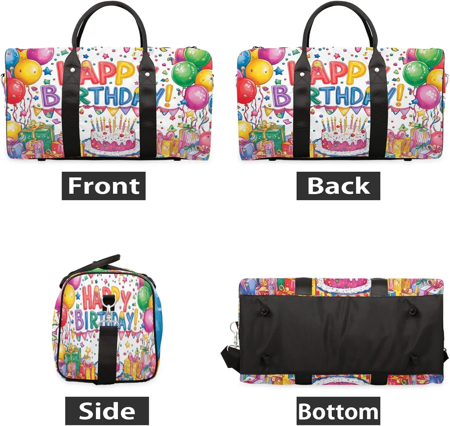 Happy Birthday Duffle Bag for Travel, Overnight Weekend Gym Carry On Luggage Bag, Colorful Balloons Travel Duffel Bag for Men Women
