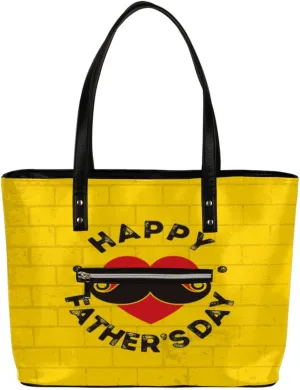 Happy Father‘s Day Tote Bag Women Shoulder Handbags PU Leather Everyday Bag with External Pocket Large Capacity Aesthetic Corduroy Tote Bag for Travel Work Party