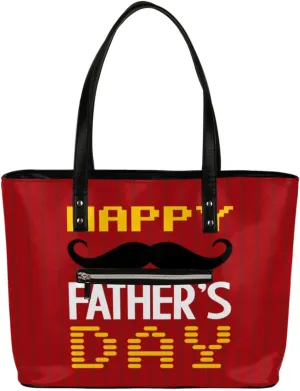 Happy Father's Day Tote Bag Women Shoulder Handbags PU Leather Everyday Bag with External Pocket Large Capacity Aesthetic Corduroy Tote Bag for Travel Work Party