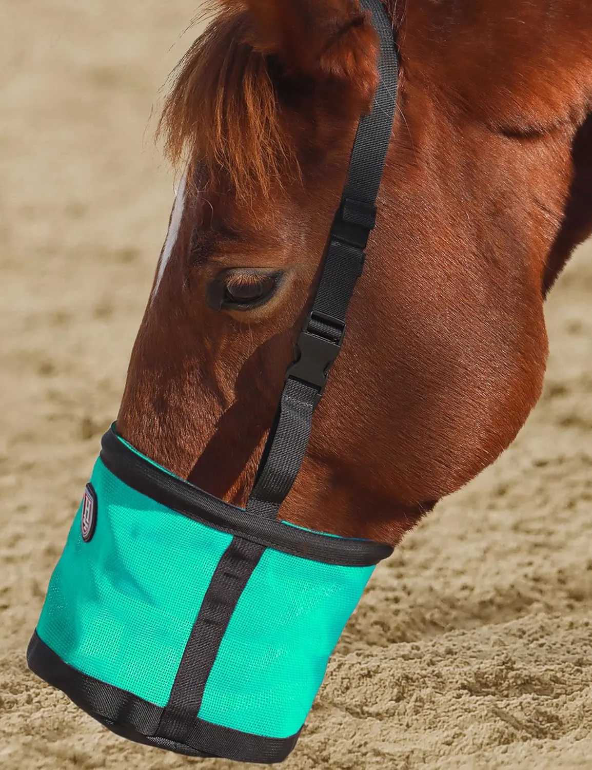 Harrison Howard Horse Muzzle Feed Bag Nylon Mesh Grain Feed Bag with Adjustable Strap Mint Large
