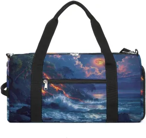 Hawaii Volcanic Eruption Lava in Moon Gym Bag for Women Men Lightweight Duffel Bag Travel Tote Bag Sports Bag with Shoulder Strap