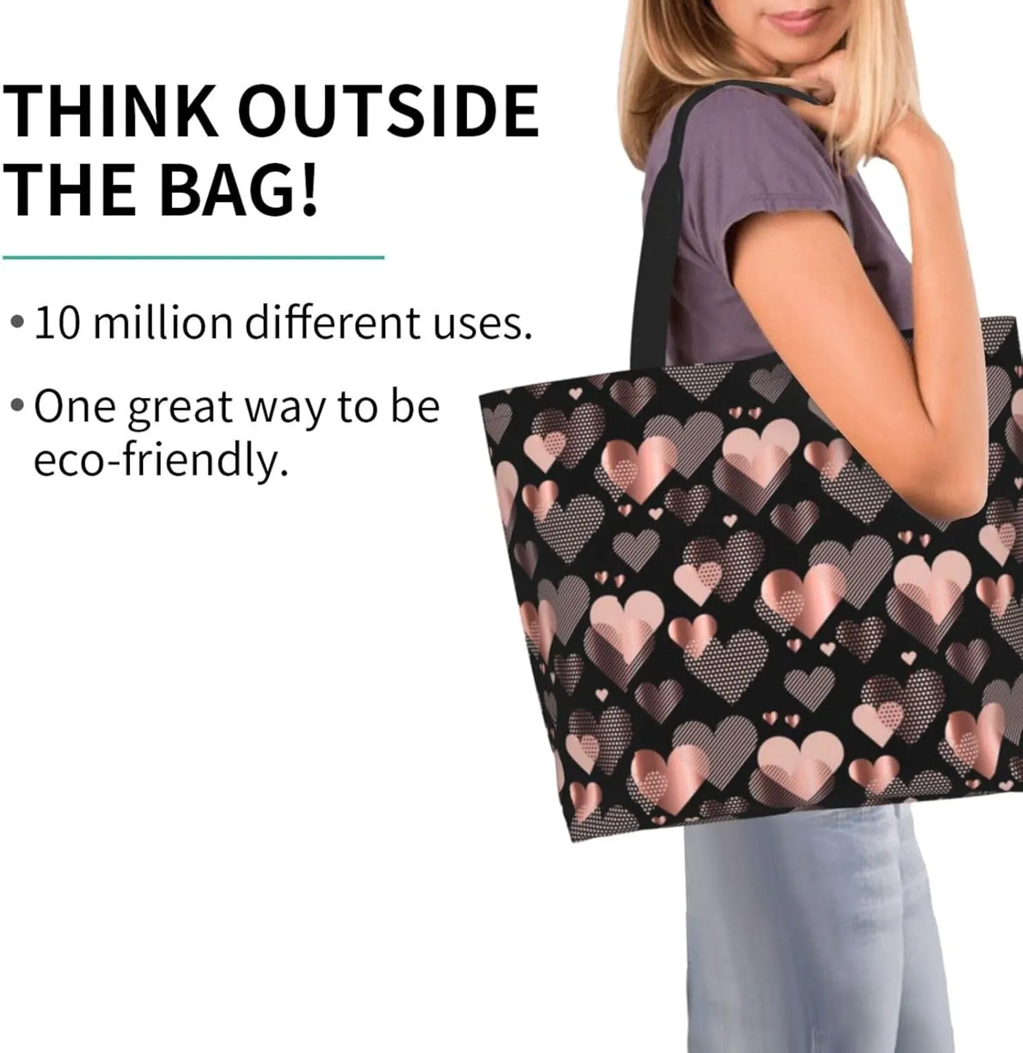 Heart Canvas Tote Bag Valentines Day Shoulder Bag Cute Casual Grocery Bags Cute Hearts Bag for Outdoor