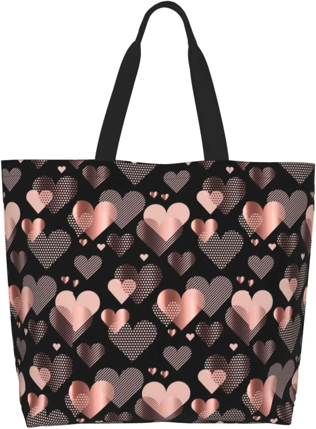 Heart Canvas Tote Bag Valentines Day Shoulder Bag Cute Casual Grocery Bags Cute Hearts Bag for Outdoor