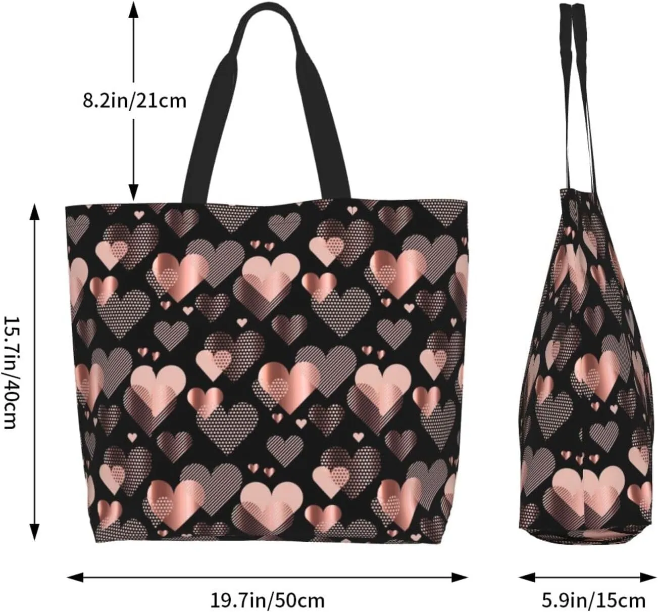 Heart Canvas Tote Bag Valentines Day Shoulder Bag Cute Casual Grocery Bags Cute Hearts Bag for Outdoor