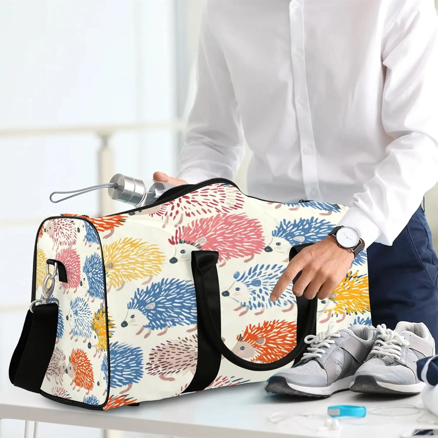 Hedgehog Colorful Travel Duffle Bag, Sports Gym Bags for Women Men, Carry On Weekender Overnight Workout Airplane Trips Bag