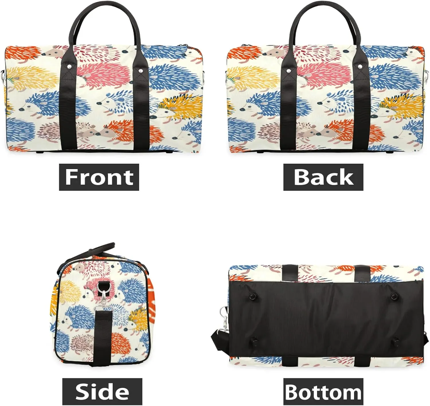 Hedgehog Colorful Travel Duffle Bag, Sports Gym Bags for Women Men, Carry On Weekender Overnight Workout Airplane Trips Bag