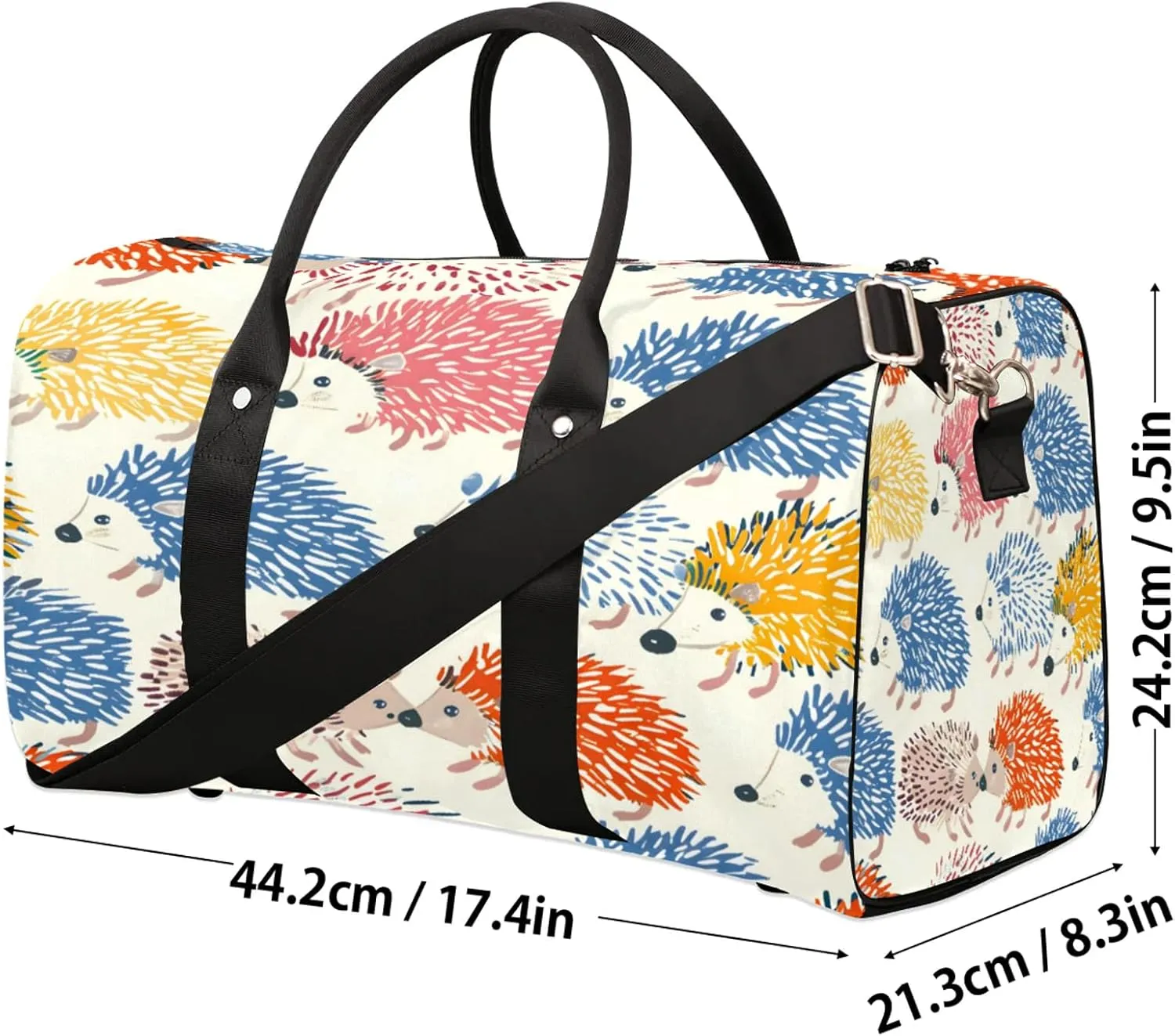 Hedgehog Colorful Travel Duffle Bag, Sports Gym Bags for Women Men, Carry On Weekender Overnight Workout Airplane Trips Bag
