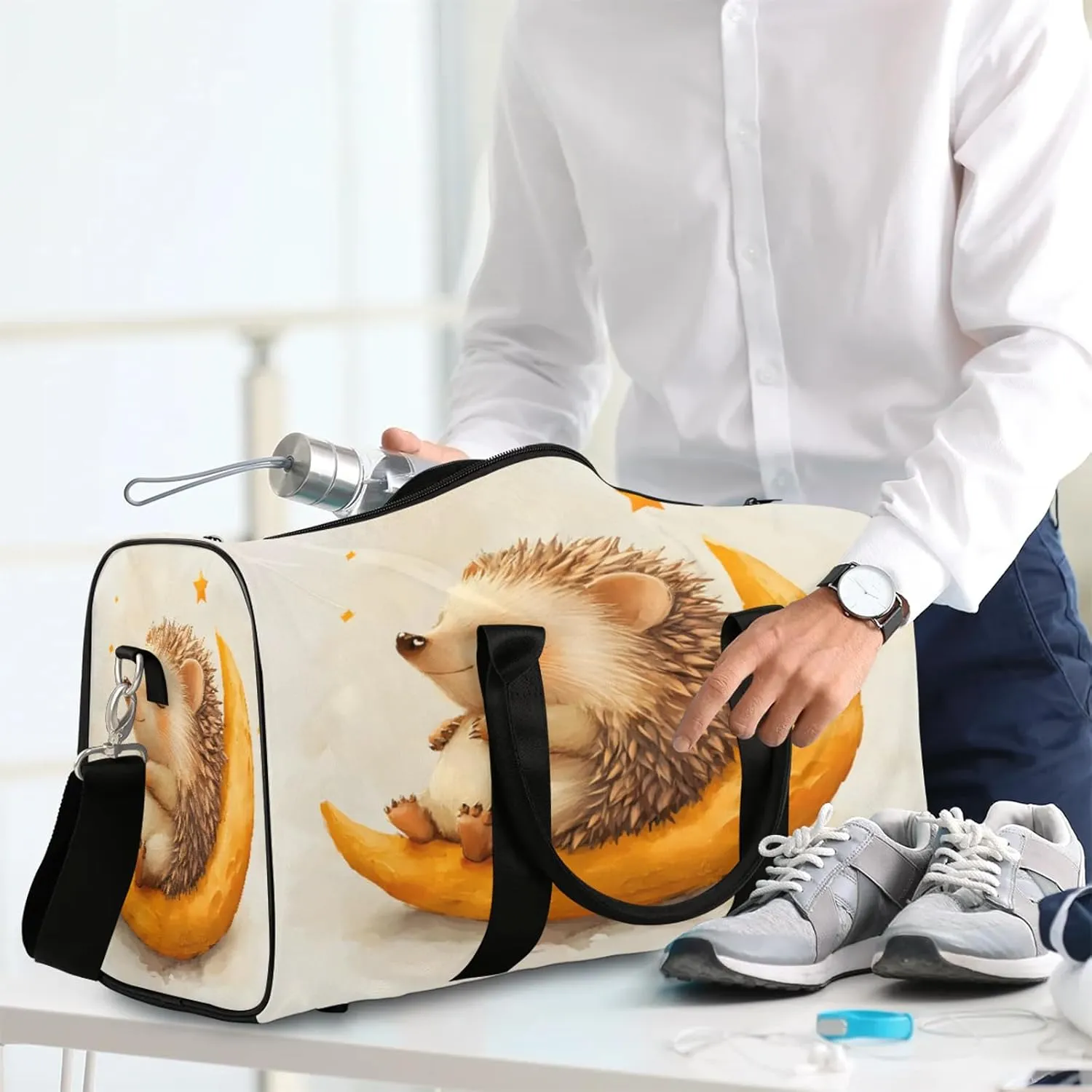 Hedgehog Duffle Bag for Travel, Overnight Weekend Gym Carry On Luggage Bag, Cute Travel Duffel Bag for Men Women