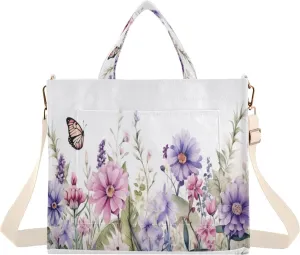 Herbs and Wild Flowers Corduroy Tote Bag for Women Hobo Crossbody Bag Purse Stylish Shoulder Handbag Messenger Bags, S