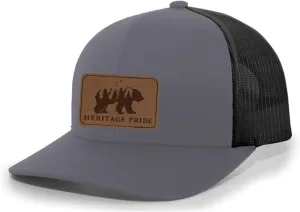 Heritage Pride Scenic Bear Engraved Leather Patch Mens Trucker Hat Baseball Cap