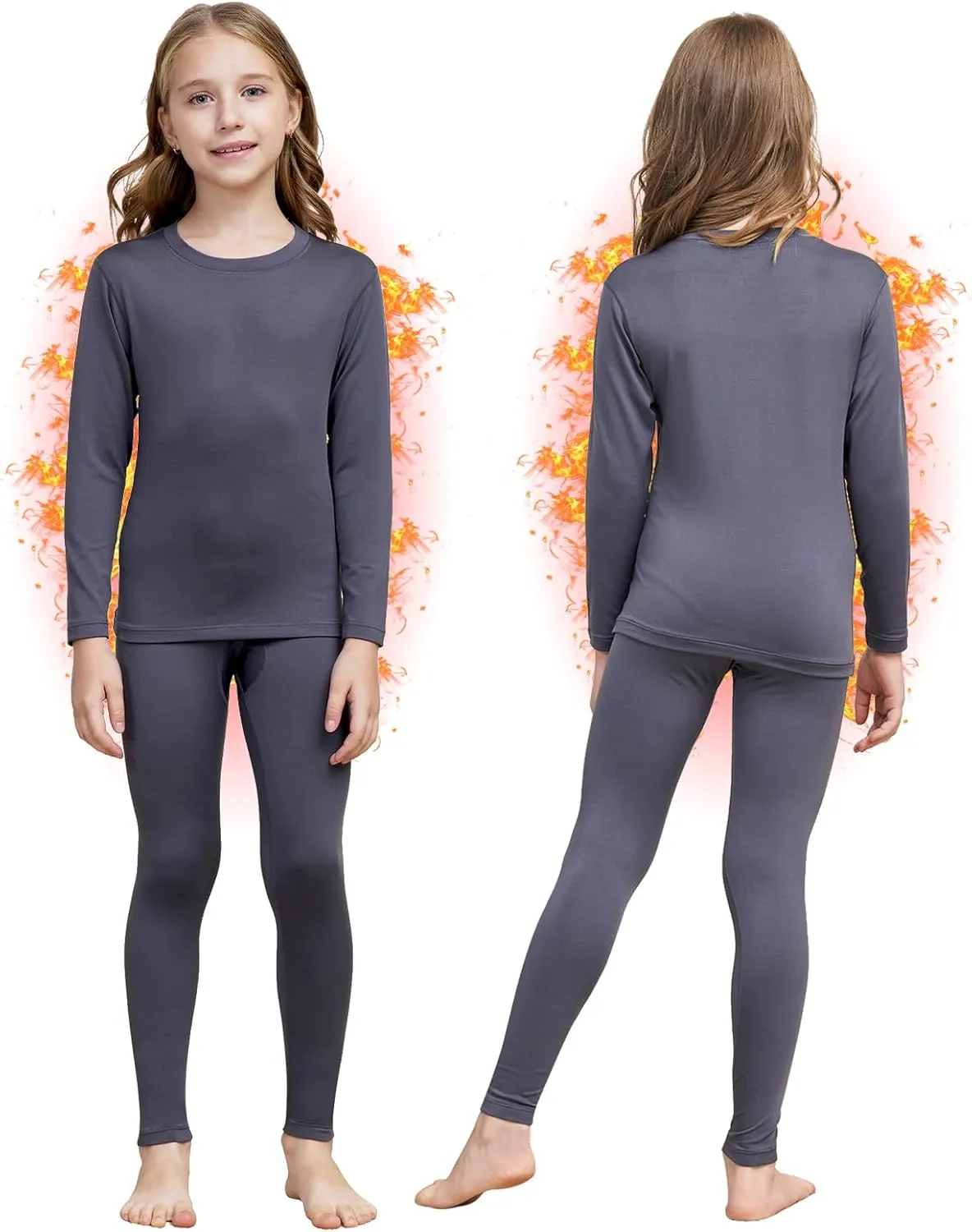HEROBIKER Girls Thermal Underwear Set Ultra Soft Fleece Lined Kids Long Johns Top Bottom Thermals Kids Base Layer Winter Warm