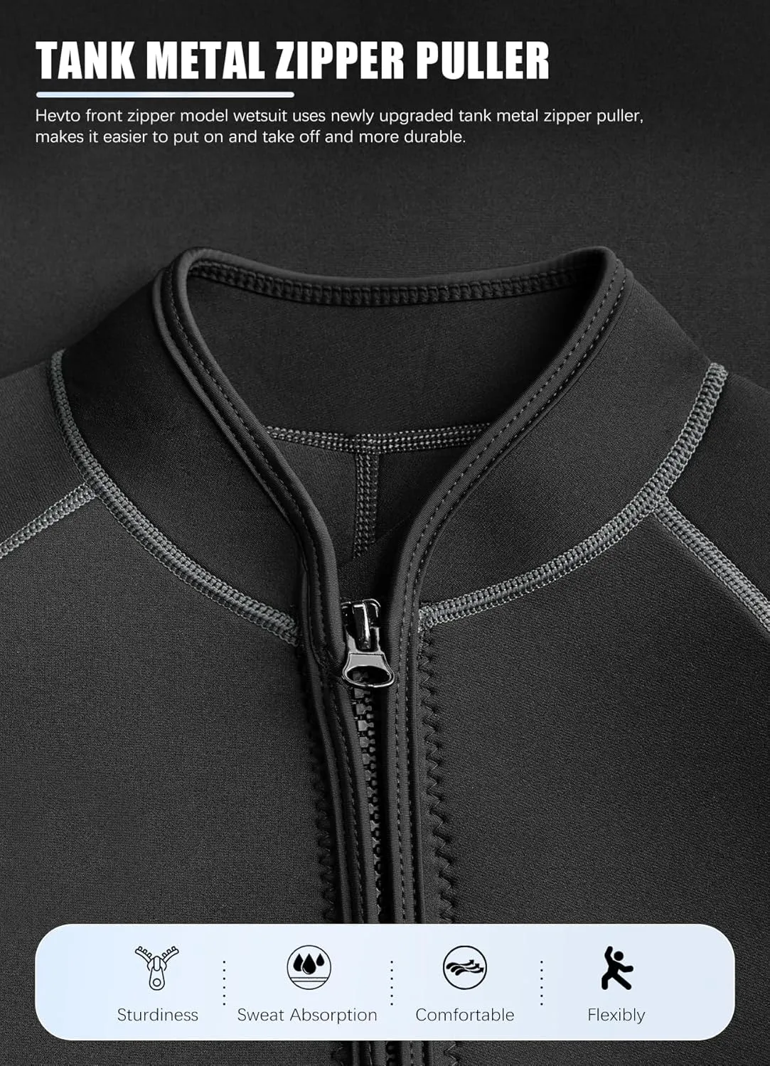 Hevto Men Wetsuit Tops and Vest 3/2mm Neoprene Jacket Surfing Swimming Front Zip Wet Suit for Water Sports