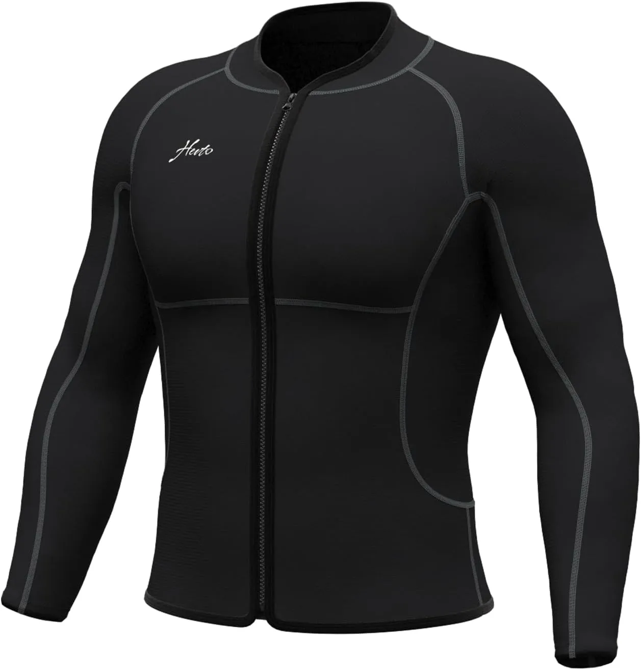 Hevto Men Wetsuit Tops and Vest 3/2mm Neoprene Jacket Surfing Swimming Front Zip Wet Suit for Water Sports