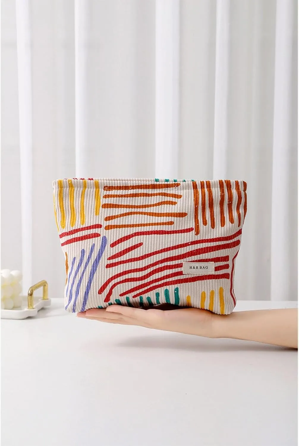 HEY M&Q 2Pack-Cute Cosmetic Bags Makeup Bags for Women,Travel Toiletry Bag Corduroy Cosmetic Bag,Large Aesthetic Makeup Organizer Bag