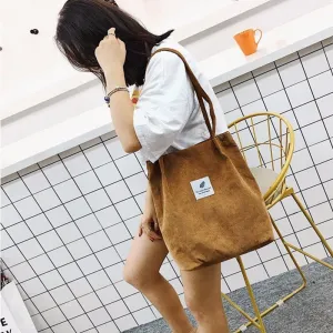 High Capacity Women Corduroy Tote Ladies Casual Shoulder Bag