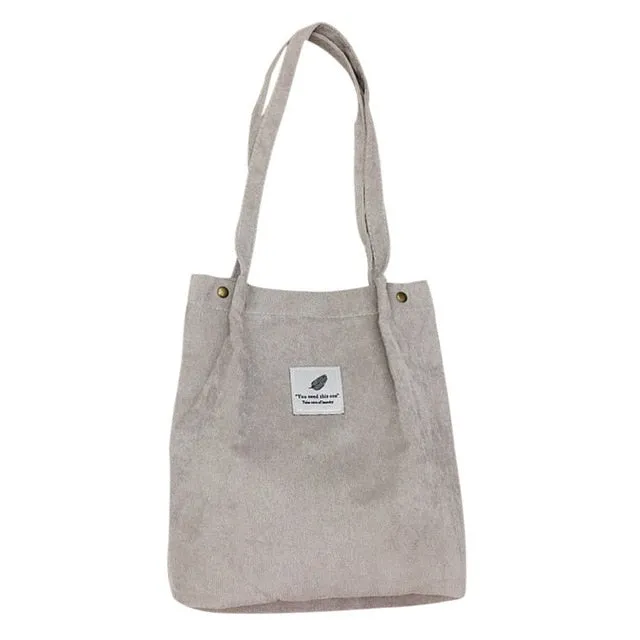 High Capacity Women Corduroy Tote Ladies Casual Shoulder Bag