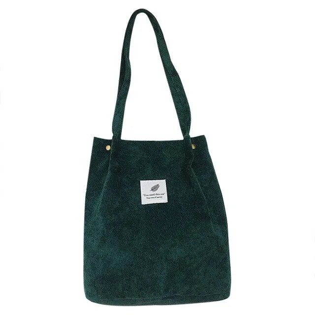 High Capacity Women Corduroy Tote Ladies Casual Shoulder Bag
