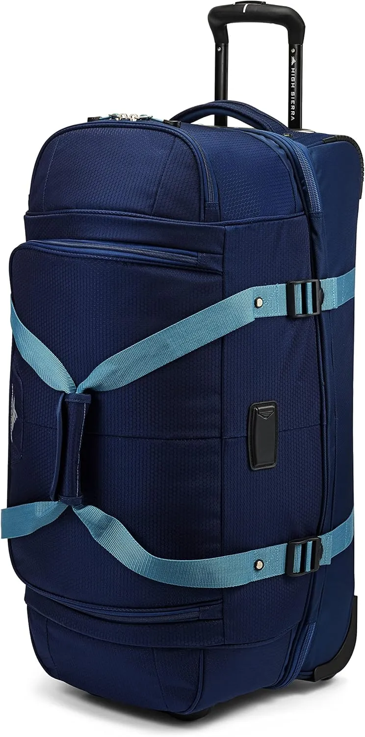 High Sierra Fairlead Portable 28 Inch Polyester Drop Bottom Wheeled Rolling Duffel Travel Bag with Recessed Telescoping Handle, Graphite Blue