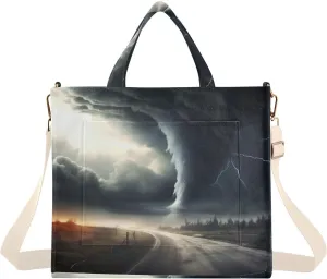 Highway Tornado Corduroy Tote Bag for Women Hobo Crossbody Bag Purse Stylish Shoulder Handbag Messenger Bags, S