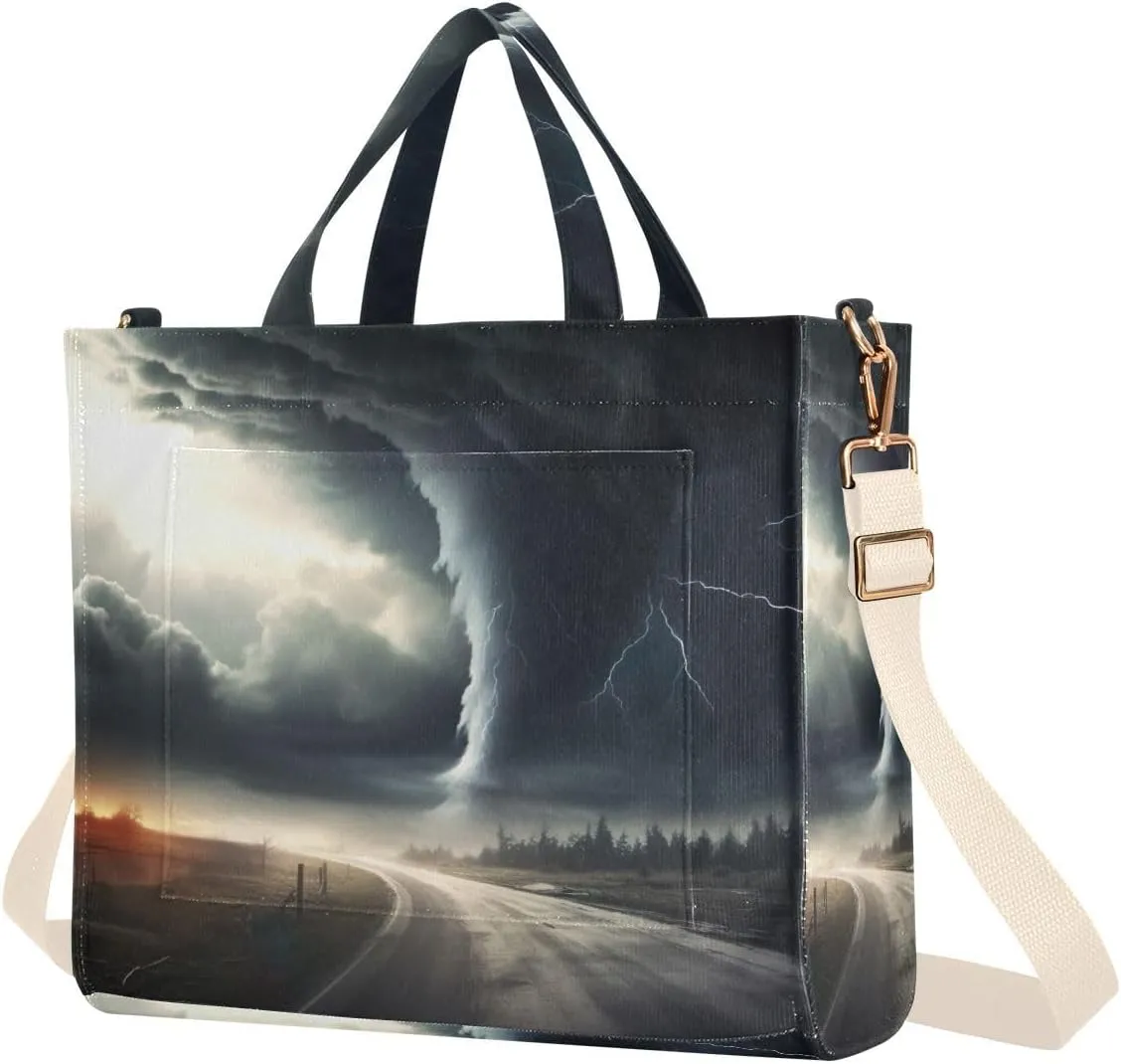 Highway Tornado Corduroy Tote Bag for Women Hobo Crossbody Bag Purse Stylish Shoulder Handbag Messenger Bags, S