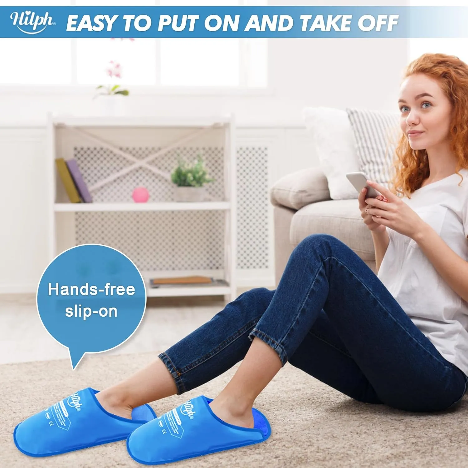 Hilph Foot Ice Pack Slippers for Plantar Fasciitis 2 Packs, Reusable Hot Cold Packs Gel Ice Slipper for Foot and Broken Toes, Gout, Foot Surgery, Neuropathy, Diabetic, Swollen (Light Blue)