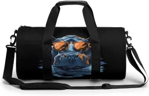 Hippo with Glasses Novelty Large Duffel Bag Lightweight Gym Bag Travel Tote Bags
