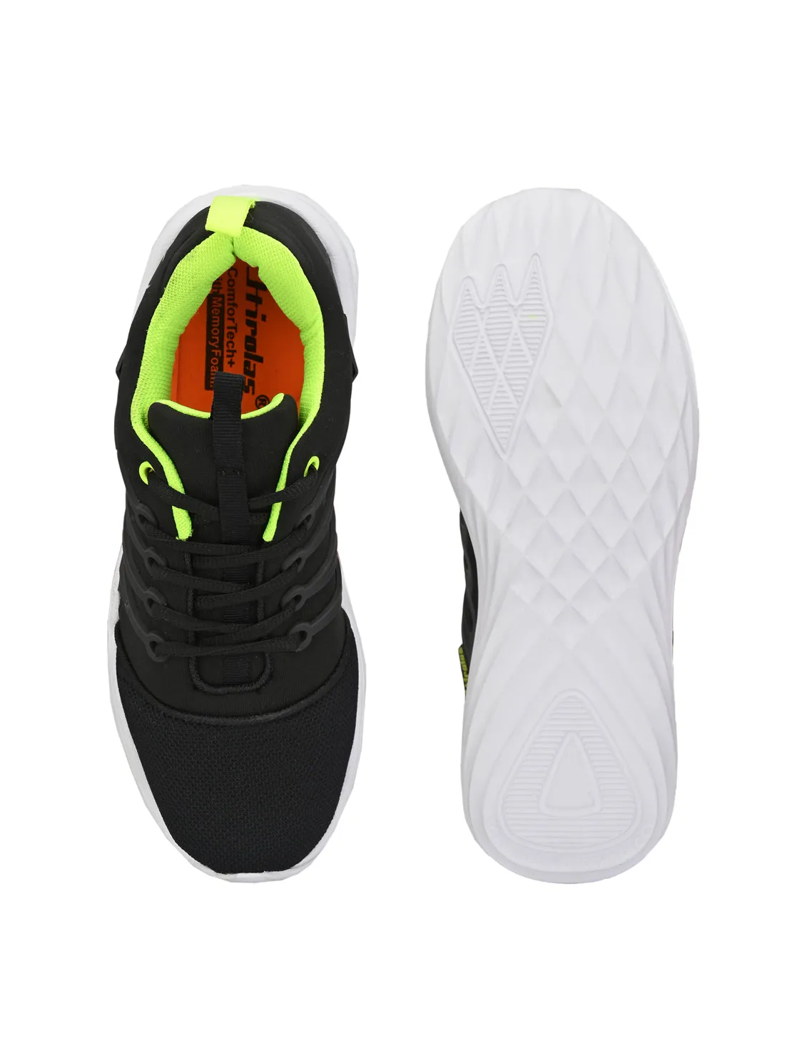 Hirolas® Men's Black Mesh Running/Walking/Gym Lace Up Sport Shoes (HRL2004BLG)