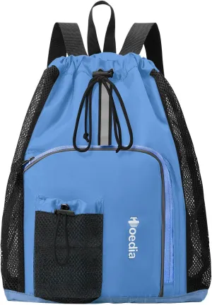 Hoedia Mesh Swim Bag Drawstring Backpack Beach Backpack for Swimming, Pool, Gym, and Workout Gear, Blue