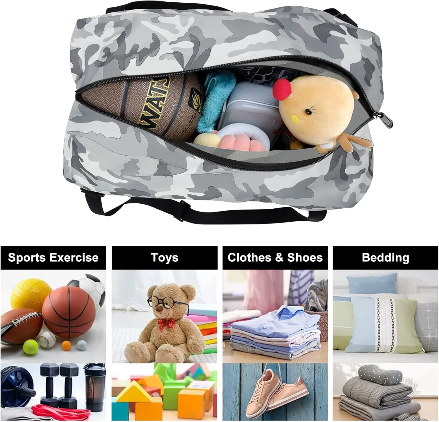 HOLYLUCK Foldable Travel Duffel Bag For Women & Men Luggage Great for Gym (arctic camo)