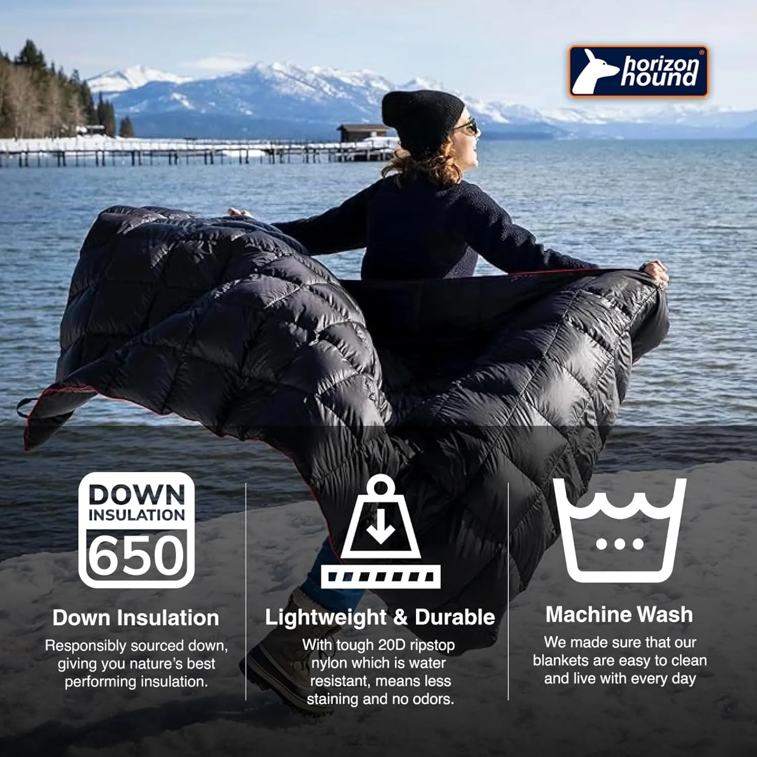Horizon Hound Down Camping Blanket - Outdoor Travel Quilt | Sustainable, Insulated, Lightweight & Warm Gear for Sleep, Camping, Stadium, Hiking & Festivals | Water Resistant, Packable & Compact