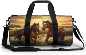 Horse Lake Sunset Gym Bag Travel Duffel Bag Lightweight Carry On Weekender Bag Tote Bags for Women Men