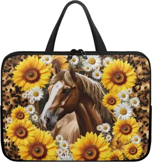 Horse Laptop Sleeve with HandleSunflower Laptop Cover Tote Bags Tablet Carrying Case Portable Neoprene Zipper Notebook Sleeves Handbag Briefcase Shoulder Computer Bag
