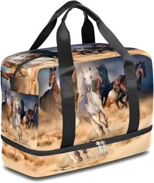 Horse Travel Duffel Bag, Desert Running Horse Weekender Overnight Bag Large Carry On Bag, Waterproof Sports Gym Bag Tote Workout Duffel Bag for Men Women