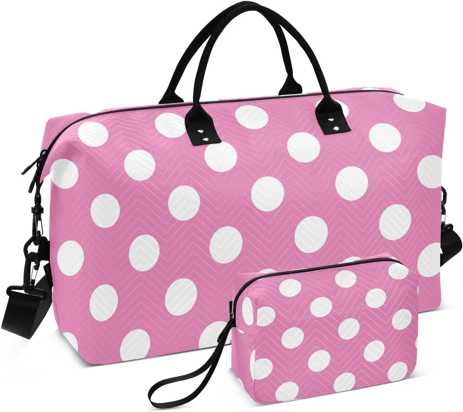 Hot Pink Polka Dot Sports Gym Bag for Women Men Travel Duffel Bag Weekend Overnight Carry on Bag with Toiletry Bag Training Handbag for Swimming Yoga Workout Hospital Plane