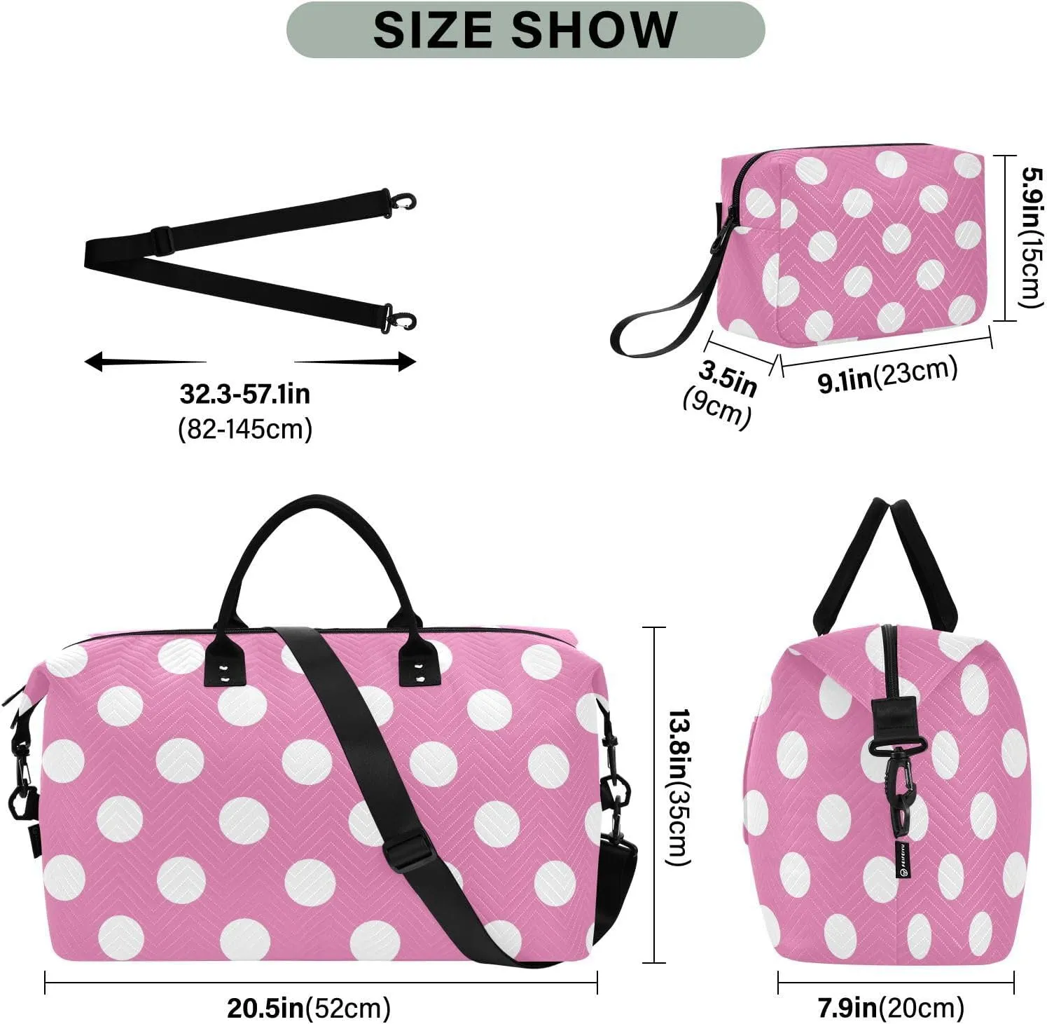 Hot Pink Polka Dot Sports Gym Bag for Women Men Travel Duffel Bag Weekend Overnight Carry on Bag with Toiletry Bag Training Handbag for Swimming Yoga Workout Hospital Plane