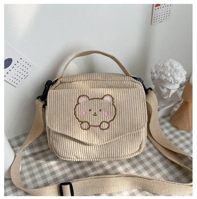 Hot Women Canvas Zipper Bag Preppy Style Student Tote Shoulder Messenger Bag Small Corduroy Bag Satchel Travel Purse Handbag