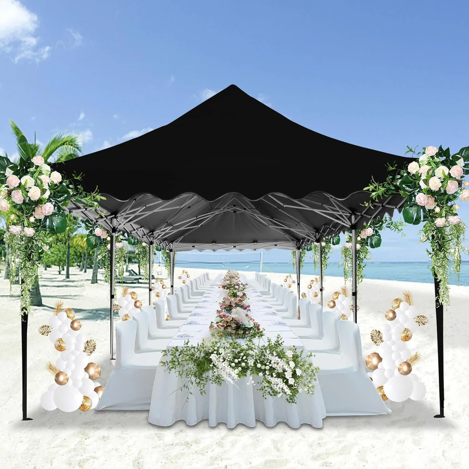 HOTEEL Party Tent 10x30 Pop Up Canopy Tent with 8 Sidewalls, Wheeled Bag, 4 Weight Bags, Easy Setup Outdoor Tent for Backyard Party with Extra Height, Waterproof UPF50  Event Tent for Patio, Black