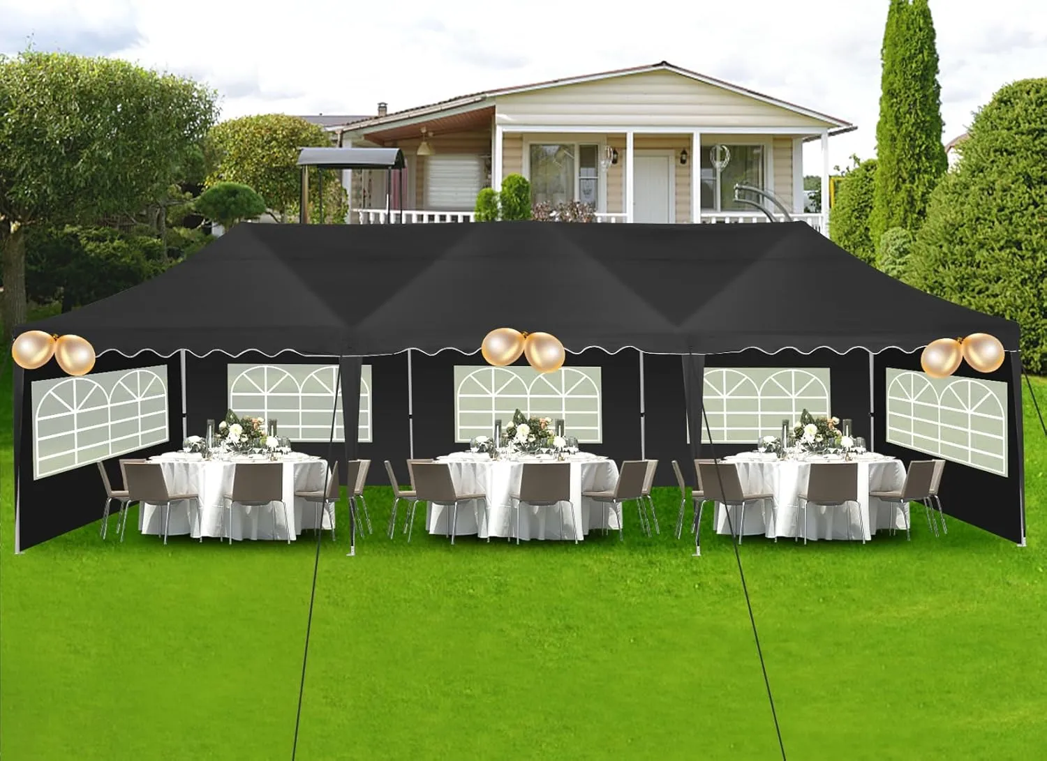 HOTEEL Party Tent 10x30 Pop Up Canopy Tent with 8 Sidewalls, Wheeled Bag, 4 Weight Bags, Easy Setup Outdoor Tent for Backyard Party with Extra Height, Waterproof UPF50  Event Tent for Patio, Black