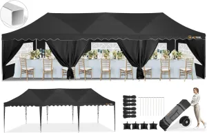 HOTEEL Party Tent 10x30 Pop Up Canopy Tent with 8 Sidewalls, Wheeled Bag, 4 Weight Bags, Easy Setup Outdoor Tent for Backyard Party with Extra Height, Waterproof UPF50  Event Tent for Patio, Black