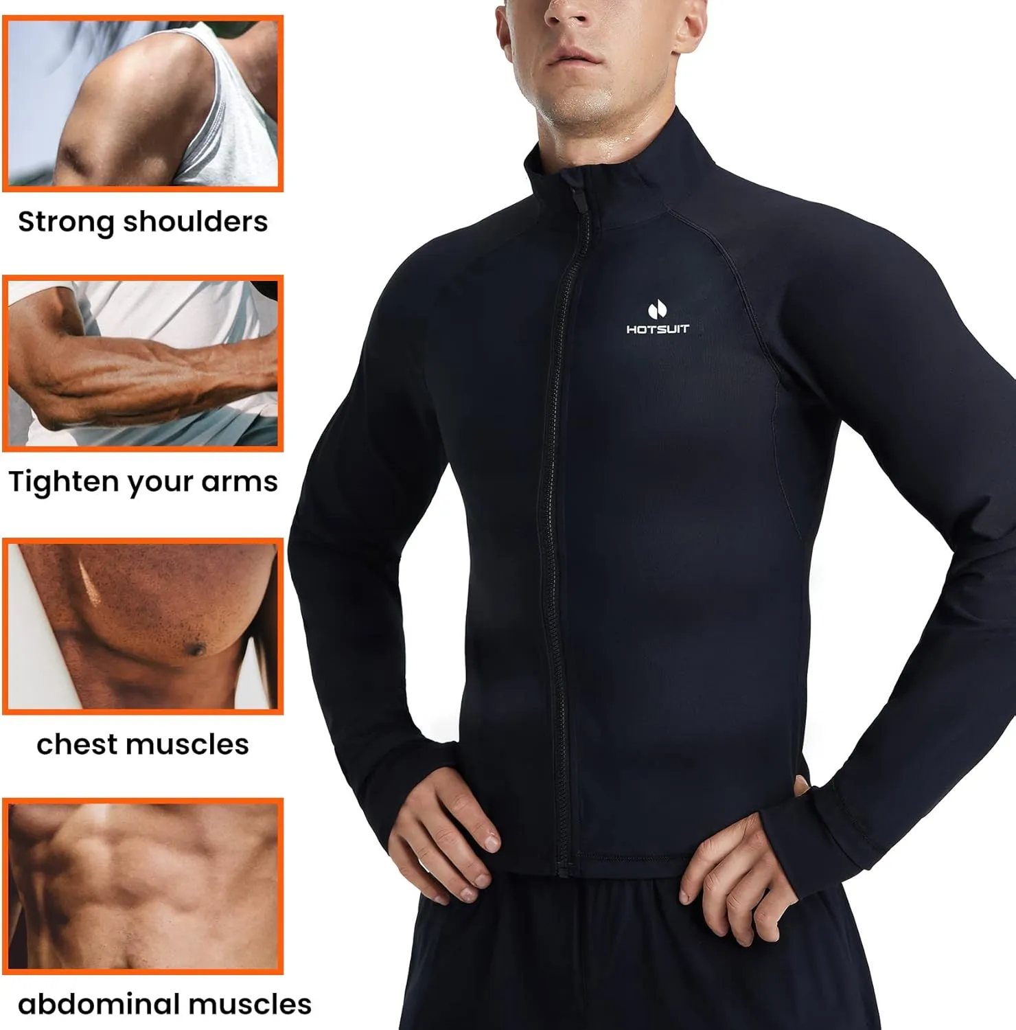 HOTSUIT Sauna Suit for Men Sweat Suits Long Sleeve Sauna Shirt Workout Shapewear-(S-5XL) Sweat Jacket Top Compression Shirts